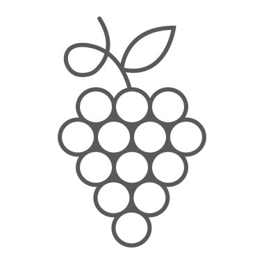 Üzüm ince çizgi simgesi, meyve ve bitki, şarap işareti, vektör grafikleri, Doğrusal model beyaz bir arka plan üzerinde.