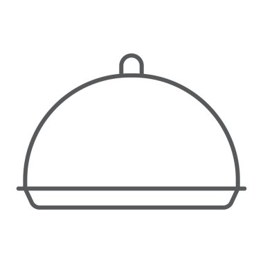 Tepsi ince çizgi kutsal kişilerin resmi, kapak ve çanak, tabak işareti, vektör grafikleri, Doğrusal model beyaz bir arka plan üzerinde.