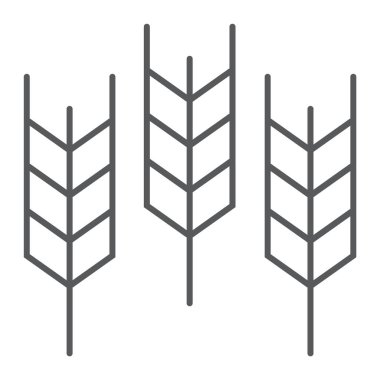 Buğday ince çizgi simgesi, tahıl ve gluten, ekmek işareti, vektör grafikleri, Doğrusal model beyaz bir arka plan üzerinde.