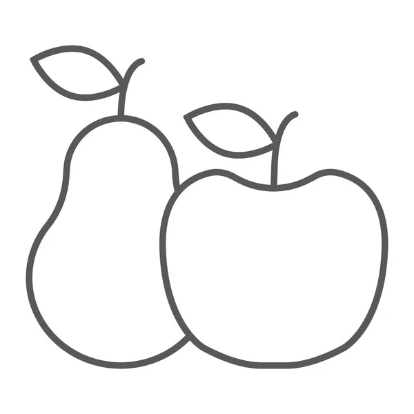 Icono de línea delgada de manzana y pera, alimentos y vitaminas, signo de fruta, gráficos vectoriales, un patrón lineal sobre un fondo blanco . — Vector de stock