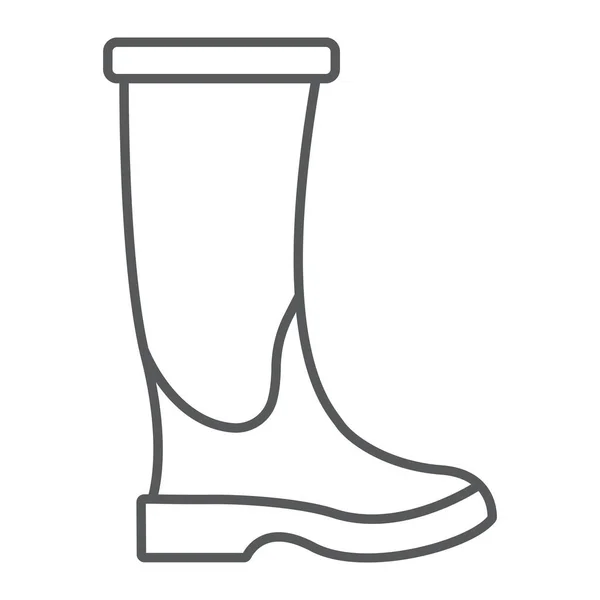 Ícone de linha fina de bota de borracha, calçado e proteção, sinal de galochas, gráficos vetoriais, um padrão linear —  Vetores de Stock