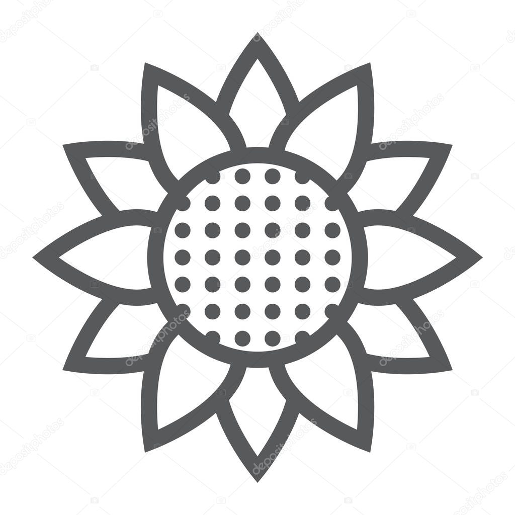 Sunflower line icon, nature and floral, flower sign, vector graphics, a linear pattern on a white background.