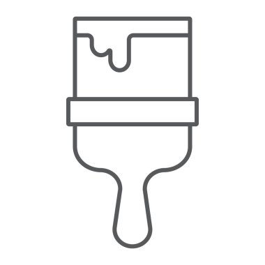 Boya fırça ince çizgi simgesi, aracı ve onarım, ressam işareti, vektör grafikleri, Doğrusal model beyaz bir arka plan üzerinde.