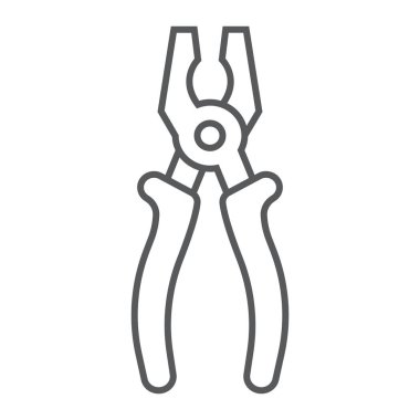 Pense ince satırı simgesi, aracı ve onarım, kelepçe işareti, vektör grafikleri, Doğrusal model beyaz bir arka plan üzerinde.