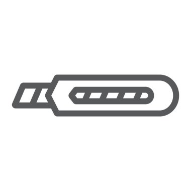 İleti örneği bıçak satırı simgesi, aracı ve tamir, boxcutter işareti, vektör grafikleri, Doğrusal model beyaz bir arka plan üzerinde.