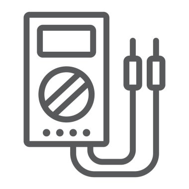 Dijital multimetre satırı simgesi, aracı ve aletleri, elektrik volmeter işareti, vektör grafikleri, Doğrusal model beyaz bir arka plan üzerinde.