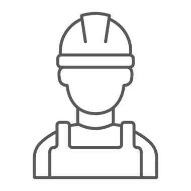 İnce çizgi simgesini Oluşturucu, mühendis ve adam, inşaat işçisi işareti, vektör grafikleri, Doğrusal model beyaz bir arka plan üzerinde.