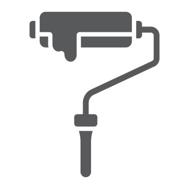 Boya silindiri glif simgesi, aracı ve rulo, ressam işareti, vektör grafikleri, beyaz zemin üzerinde sağlam bir desen.