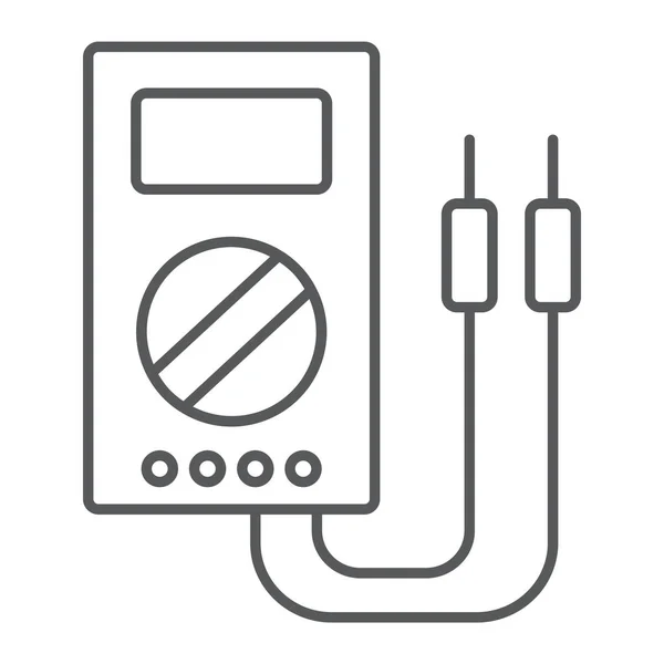 デジタル マルチメータ細い線アイコン、ツールや計測器、電気 volmeter 記号のベクター グラフィックス、白い背景の上の線形パターン. — ストックベクタ