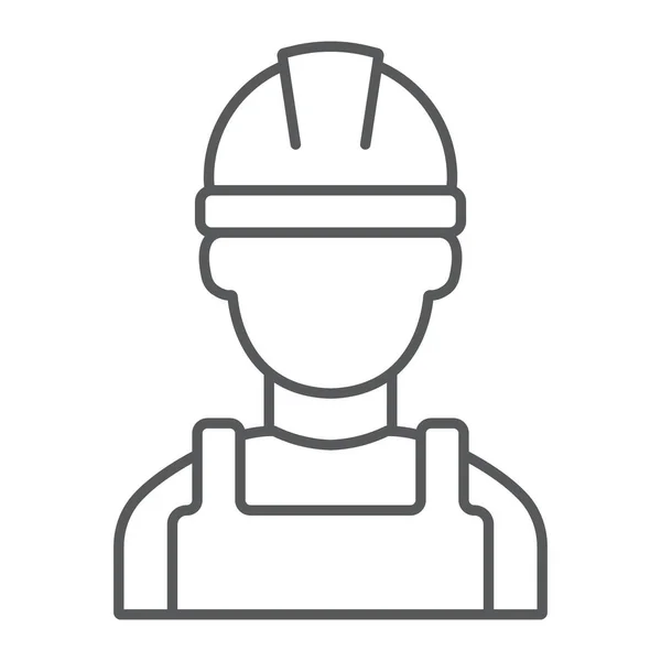 Builder cienka linia ikona, inżynier i człowiek, znak pracownik budowy, grafika wektorowa, liniowy model na białym tle. — Wektor stockowy