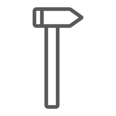 Çekiç satırı simgesi, aracı ve onarım, inşaat işareti, vektör grafikleri, Doğrusal model beyaz bir arka plan üzerinde.