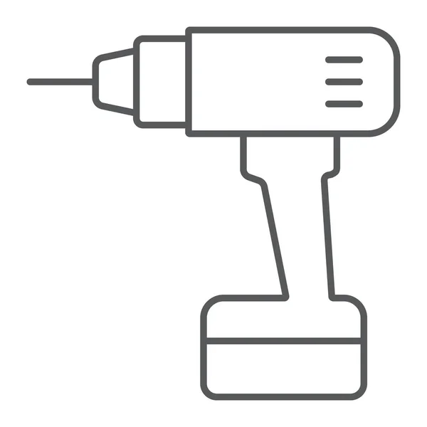 Perceuse électrique icône de ligne mince, outil et réparation, signe de tournevis, graphiques vectoriels, un motif linéaire — Image vectorielle