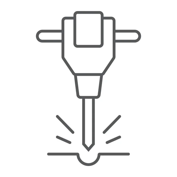Construcción jackhammer delgada línea icono, herramienta y reparación, signo de martillo neumático, gráficos vectoriales, un patrón lineal — Vector de stock