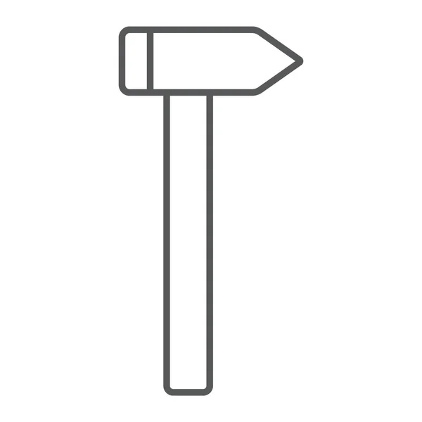 Hammer tenké čáry, nástroj a opravy, stavební znamení, vektorové grafiky, lineární vzor na bílém pozadí. — Stockový vektor