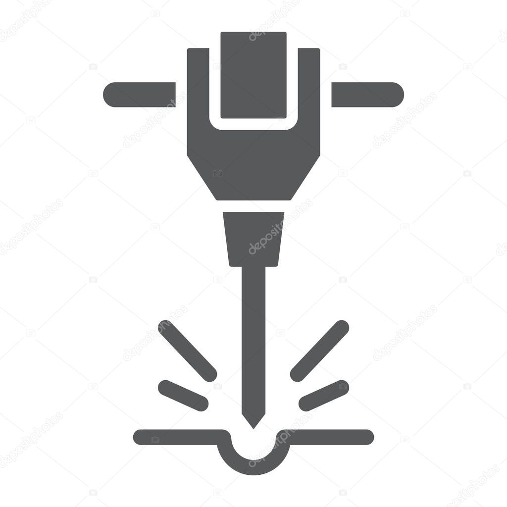 Construction jackhammer glyph icon, tool and repair, pneumatic hammer sign, vector graphics, a solid pattern