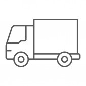 Szállítási teherautó vékony vonal ikon, közlekedési és gépjármű, van jel, vektorgrafikus, lineáris szerkezet egy fehér háttér.