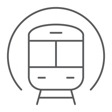 Tren ince çizgi simgesi, demiryolu ve seyahat, Metro işareti, vektör grafikleri, Doğrusal model beyaz bir arka plan üzerinde.