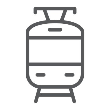 İşareti, vektör grafikleri, Doğrusal model beyaz bir arka plan üzerinde tren şehir tramvay hattı simgesi, demiryolu ve seyahat,.