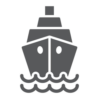 Glif simgesi, cruise ve yelkenli, tekne işareti, vektör grafikleri, sağlam bir desen beyaz bir arka plan üzerinde gemi.