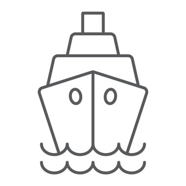 İnce çizgi simgesi, cruise ve yelkenli, tekne işareti, vektör grafikleri, Doğrusal model beyaz bir arka plan üzerinde gemi.