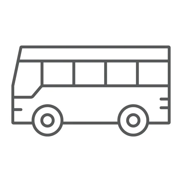 Icono de línea delgada de autobús, tráfico y público, signo de vehículo, gráficos vectoriales, un patrón lineal sobre un fondo blanco . — Vector de stock