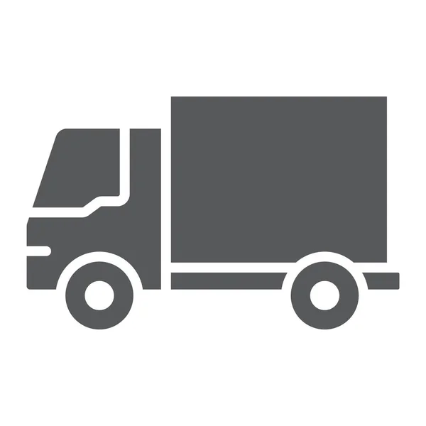 配信トラック グリフ アイコン、交通、車両、バン登録すると、ベクトル グラフィックス、白い背景の上の固体パターン. — ストックベクタ