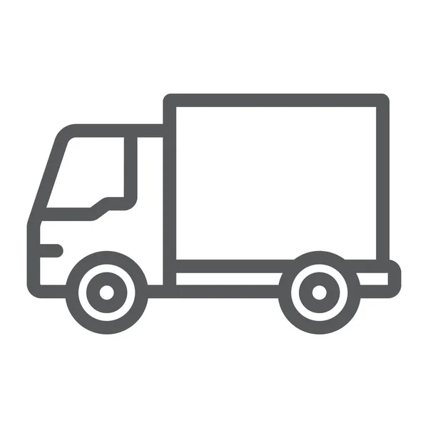 配信トラック ライン アイコン、交通、車両、バン登録すると、ベクトル グラフィックス、白い背景の上の線形パターン. — ストックベクタ