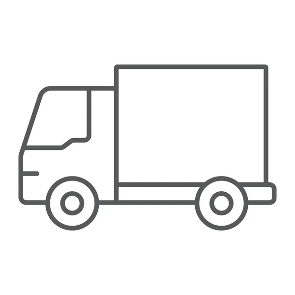 Ícone de linha fina de caminhão de entrega, tráfego e veículo, sinal de van, gráficos vetoriais, um padrão linear em um fundo branco . — Vetor de Stock