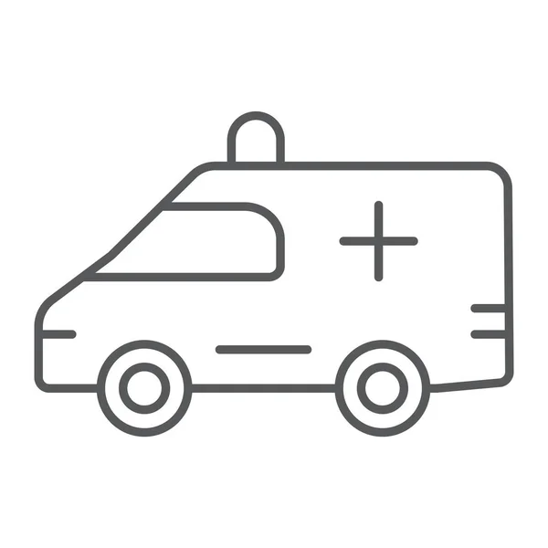 Icono de línea delgada de ambulancia, médico y coche, signo de emergencia, gráficos vectoriales, un patrón lineal sobre un fondo blanco . — Archivo Imágenes Vectoriales