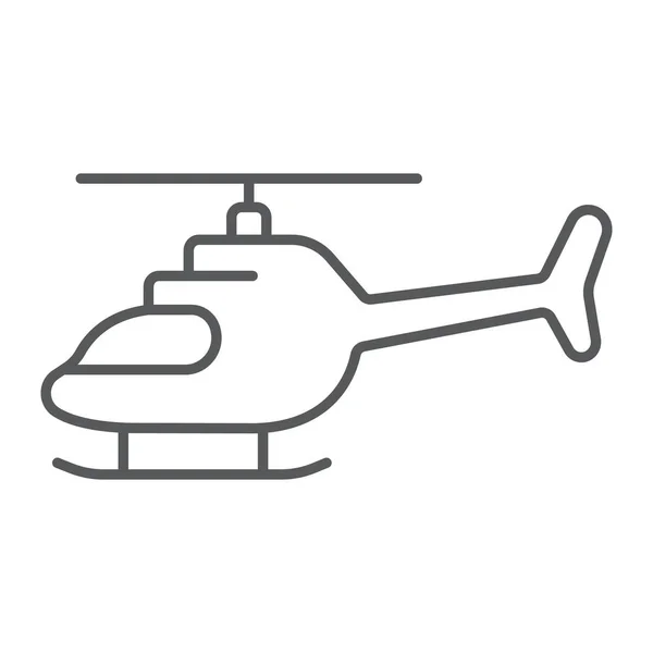 細い線のアイコン、輸送、チョッパー、ヘリコプター航空機サイン、ベクトル グラフィックス、白い背景の直線パターン. — ストックベクタ