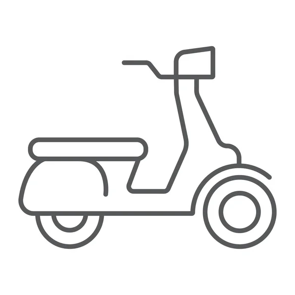 スクーター細い線アイコン、車両と輸送、バイク登録すると、ベクトル グラフィックス、白い背景の上の線形パターン. — ストックベクタ