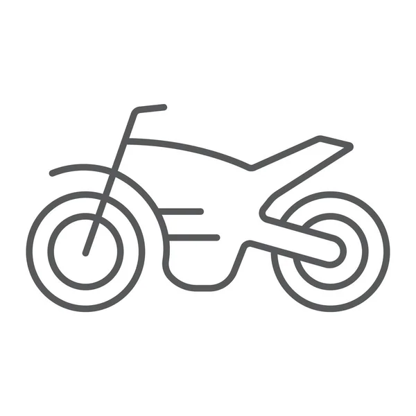 Icono de la línea delgada de la motocicleta, vehículo y ciclo, signo de moto, gráficos vectoriales, un patrón lineal sobre un fondo blanco . — Vector de stock