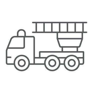 İtfaiye ince çizgi simgesi, acil durum ve vektör grafikleri, Doğrusal model beyaz bir arka plan üzerinde yangın, itfaiye işareti,.