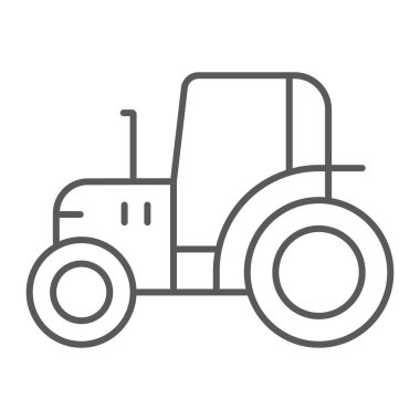 Traktör ince çizgi simgesi, çiftlik ve tarım, araç işareti, vektör grafikleri, Doğrusal model beyaz bir arka plan üzerinde.
