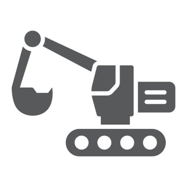 Ekskavatör glif simgesi, taşıma ve makine, kazıcı işareti, vektör grafikleri, beyaz zemin üzerinde sağlam bir desen.