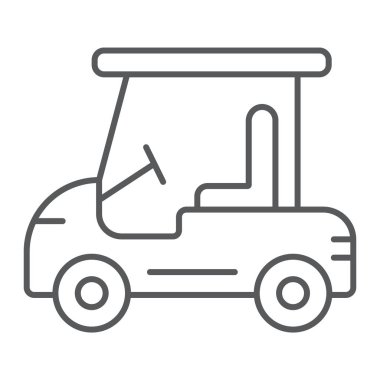 Golf Araba ince çizgi simgesi, otomotiv ve vektör grafikleri, Doğrusal model beyaz bir arka plan üzerinde spor, sepeti işareti,.