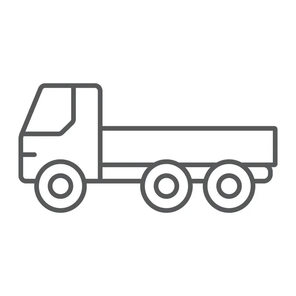 Flatbed vrachtwagen dunne lijn pictogram, auto- en lading, auto teken, vector graphics, een lineair patroon op een witte achtergrond. — Stockvector