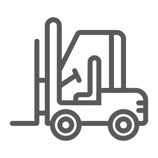 Ícone de linha de empilhadeira, automóvel e carga, sinal de caminhão, gráficos vetoriais, um padrão linear em um fundo branco . — Vetor de Stock