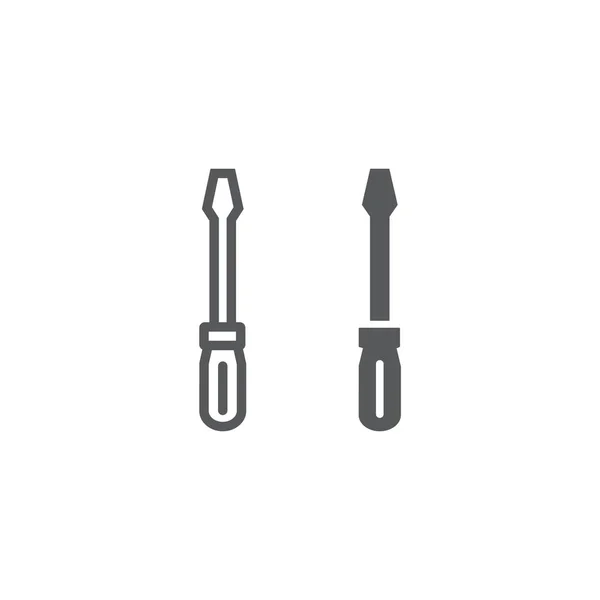 Linha de chave de fenda e ícone de glifo, ferramenta e reparo, sinal de equipamento, gráficos vetoriais, um padrão linear no fundo branco —  Vetores de Stock