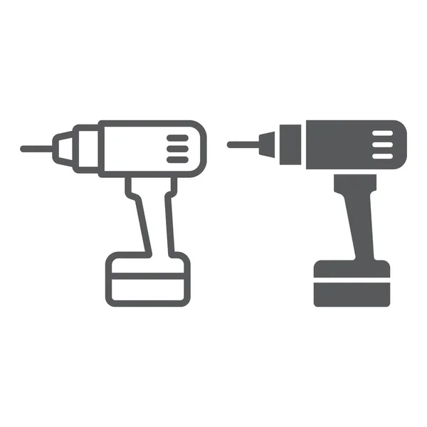 Elektrobohrschnur und Glyphen-Symbol, Werkzeug und Reparatur, Schraubendreher-Zeichen, Vektorgrafik, ein lineares Muster — Stockvektor