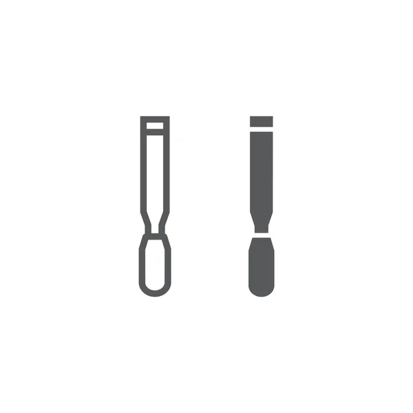 Linha de cinzel e ícone de glifo, ferramenta e reparo, sinal de carpinteiro, gráficos vetoriais, um padrão linear em um fundo branco . —  Vetores de Stock