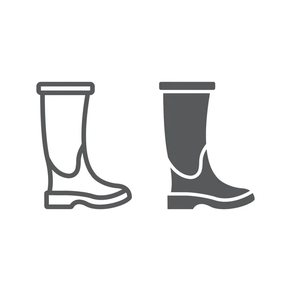 Rubber boot line and glyph icon, footwear and protection, galoshes sign, vector graphics, a linear pattern — Stock Vector