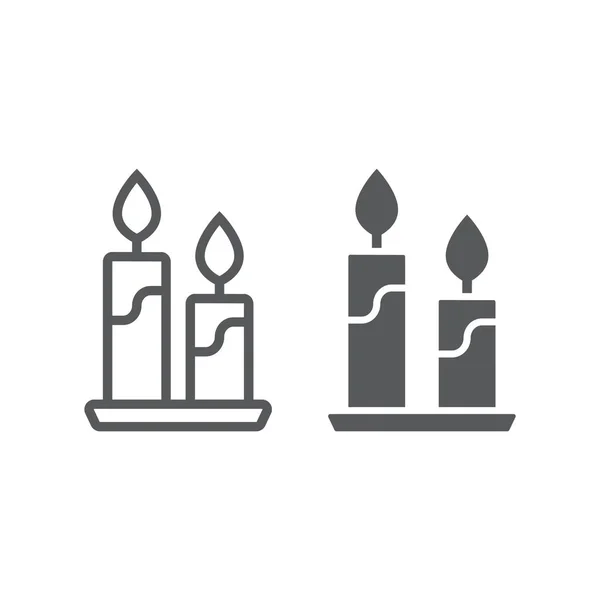 Candle line and glyph icon, flame and spirituality, fire sign, vector graphics, a linear pattern on a white background. — Stock Vector