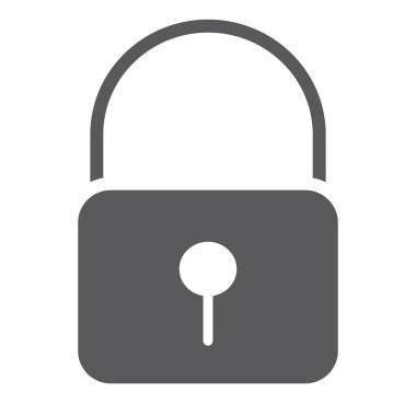 Kilit glif simgesi, güvenlik ve asma kilit, kapı kilit işareti, vektör grafikleri, beyaz zemin üzerinde sağlam bir desen.