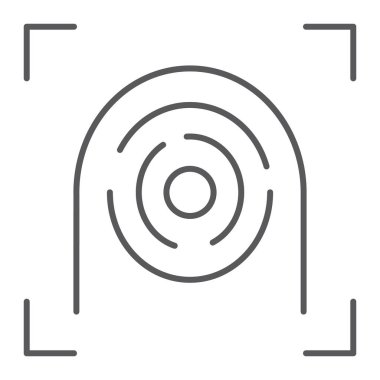 Parmak izi tarayıcı ince çizgi simgesi, güvenlik ve parmak, dokunmatik ID oturum, vektör grafikleri, Doğrusal model beyaz bir arka plan üzerinde.