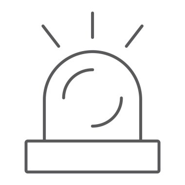 Uyarı ince çizgi simgesi, dikkat ve siren, alarm işareti, vektör grafikleri, Doğrusal model beyaz bir arka plan üzerinde.