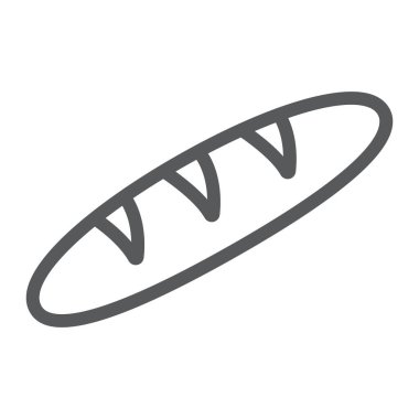 Ekmek satırı simgesi, yemek ve ekmek, baget işareti, vektör grafikleri, Doğrusal model beyaz bir arka plan üzerinde.