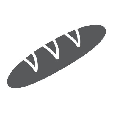 Ekmek glif simgesi, yemek ve ekmek, baget işareti, vektör grafikleri, beyaz zemin üzerinde sağlam bir desen.