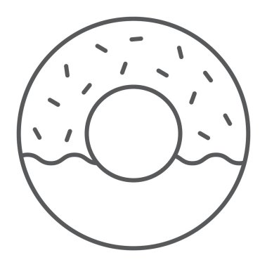 Çörek ince çizgi simgesi, yemek ve tatlı, pasta işareti, vektör grafikleri, Doğrusal model beyaz bir arka plan üzerinde.