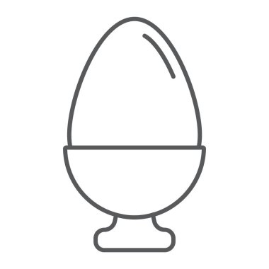 Haşlanmış yumurta ince çizgi simgesi, yemek ve Kahvaltı, tavuk yumurta işareti, vektör grafikleri, Doğrusal model beyaz bir arka plan üzerinde.